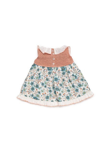 VESTIDO CUERPO PUNTO FLORES SALMON