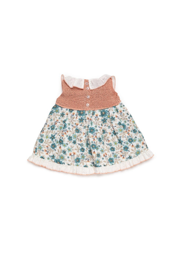 VESTIDO CUERPO PUNTO FLORES SALMON