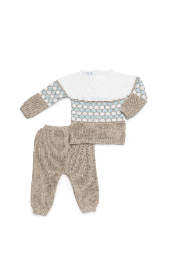 CONJUNTO PUNTO BEIG/BLANCO/AZUL