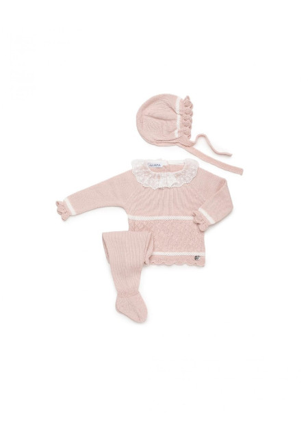 CONJUNTO LADERA ENCAJE ROSA/BLANCO