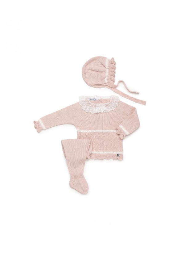 CONJUNTO LADERA ENCAJE ROSA/BLANCO