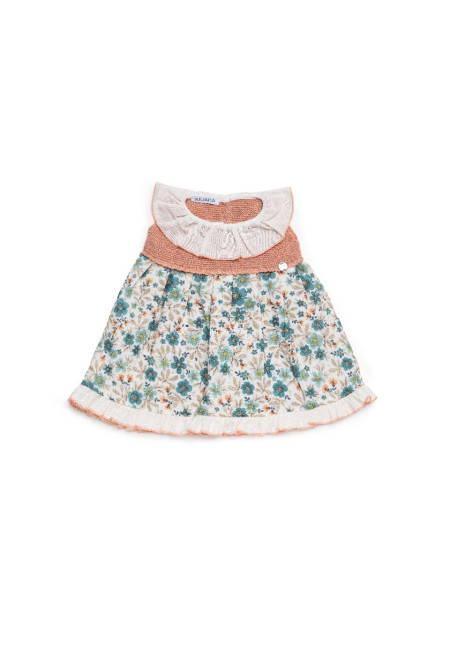 VESTIDO CUERPO PUNTO FLORES SALMON