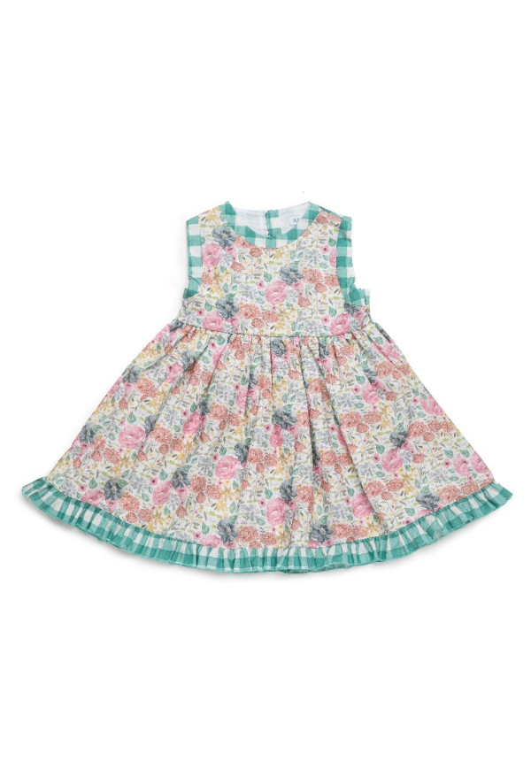 VESTIDO CORTE CINTURA CUADROS/FLORES